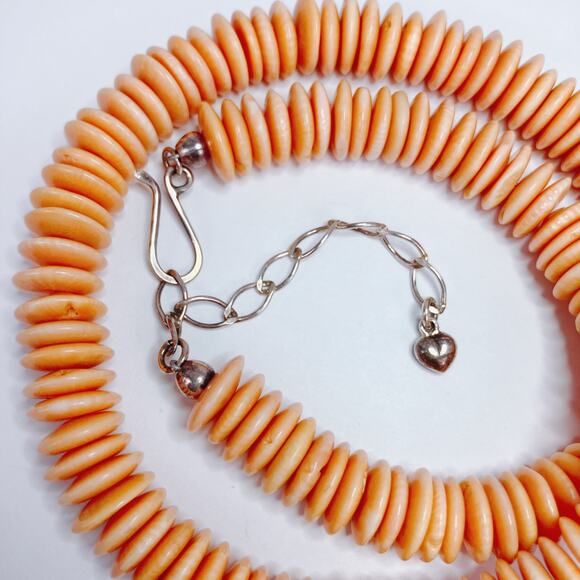 Signed Jay King DTR Melon Shell Heishi Sterling Silver Necklace Vintage 20" - Picture 8 of 16